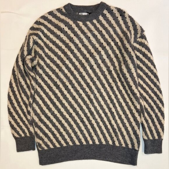 NWT ZARA Openwork Striped Pullover Knit Sweater‎ Open structure spun fabric Sz L - Picture 6 of 13